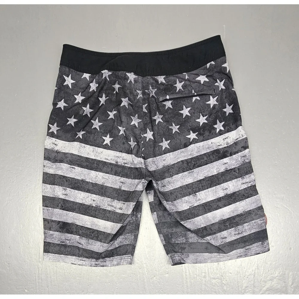 Affliction Boardshorts Mens 33‎ Black American Flag Grunge Punk Y2k Swim Trunks